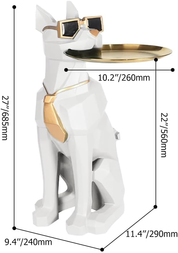 Homary Modern Resin Dog Sculpture with Movable Tray