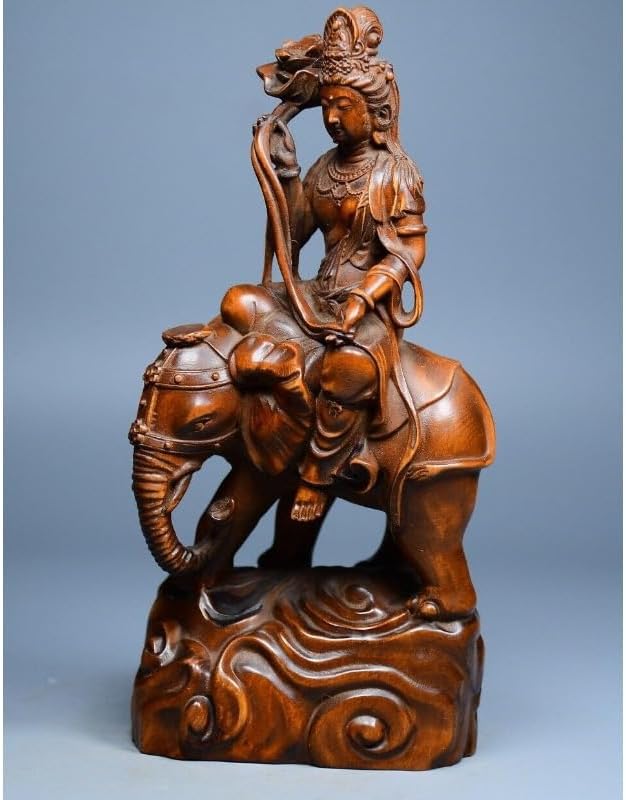 Handcrafted Boxwood Samantabhadra Bodhisattva Statue