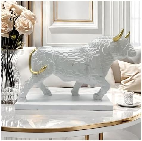 Pixelated Bull Sculpture Decor Artsy Figurine Home Office