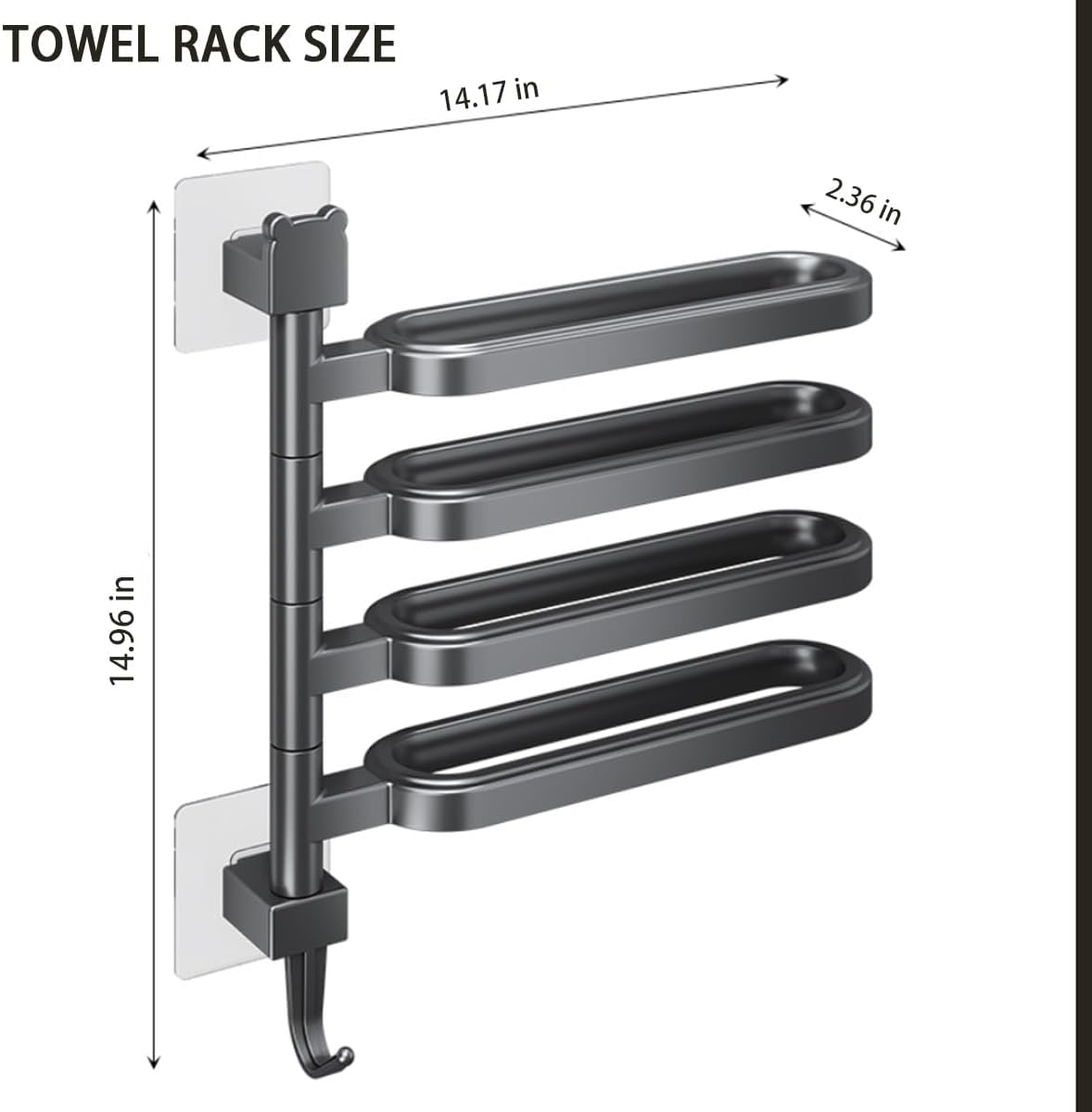 Longhuo 4-Rod Towel Rack Black Wall Mount Rotatable