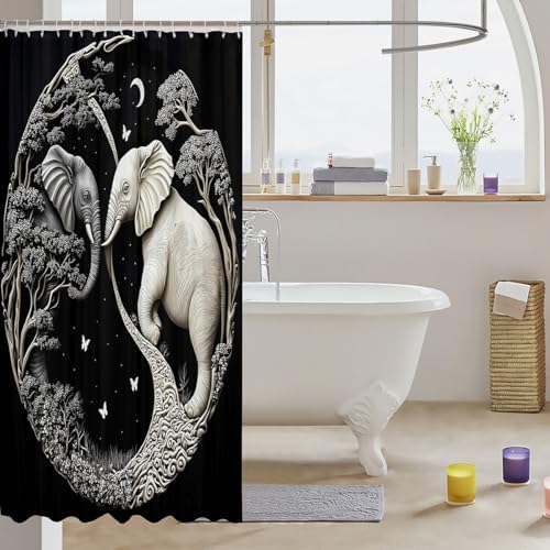 Erosebridal Elephant Shower Curtain Set 72x72 with Hooks