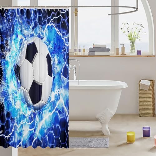 Erosebridal Kids Soccer Shower Curtain Set with Hooks