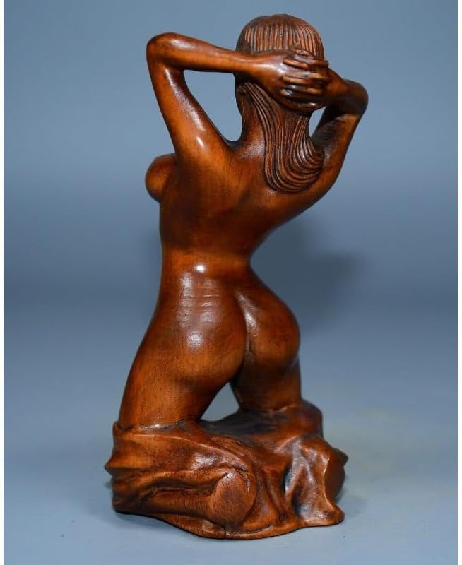 Handcrafted Boxwood Meditating Woman Sculpture