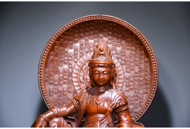 LimpaC Handmade Boxwood Guanyin Statue with Sea Wave Design