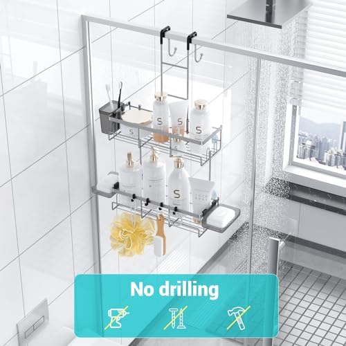 Aitatty Silver Hanging Shower Caddy Over Door - No Drilling