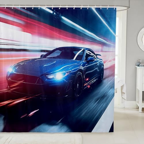 Erosebridal Racing Car Waterproof Shower Curtain Set