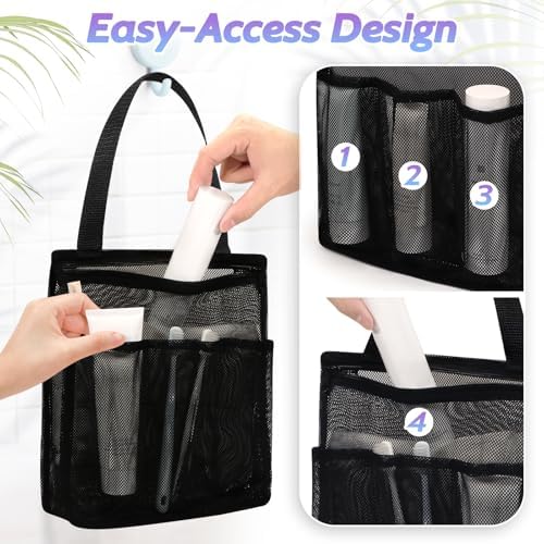 Portable Mesh Shower Caddy with Side Pocket - Black