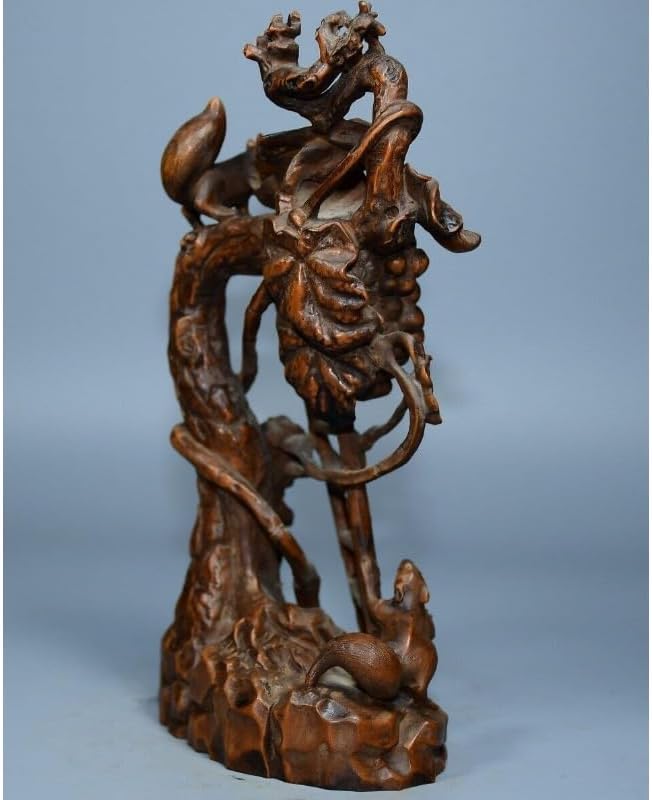 Handcrafted Boxwood Squirrel Ladder Grape Statue