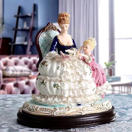 Ceramic Mother Daughter Reading Girl Statue Desktop Decor
