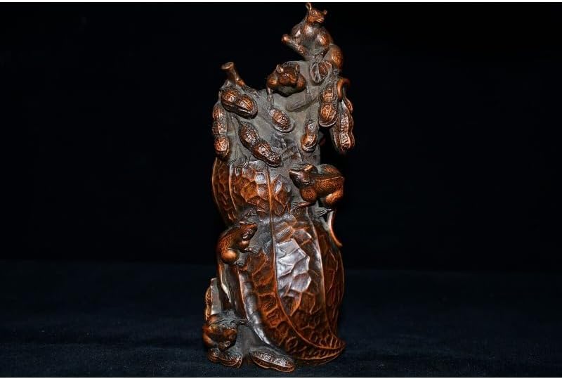 Handcrafted Boxwood Five Mouse Earthpea Statue
