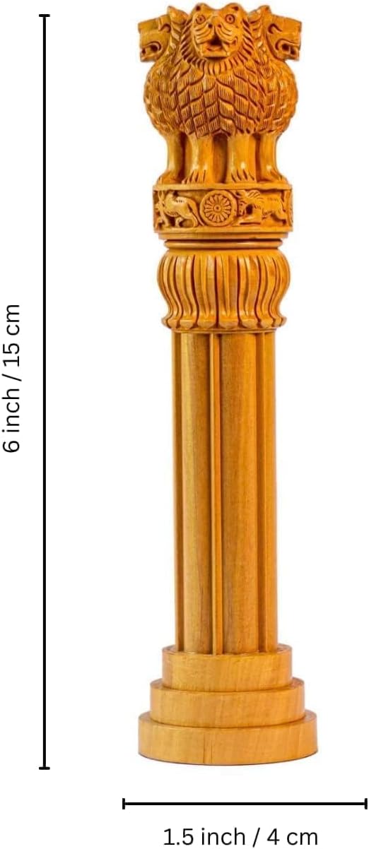 Samyuktha Wooden Ashoka Stambh 6 Inch Decor Showpiece