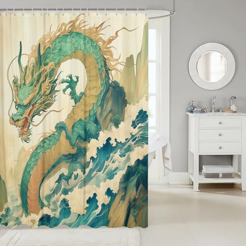 Erosebridal Dragon Style Waterproof Shower Curtain Set