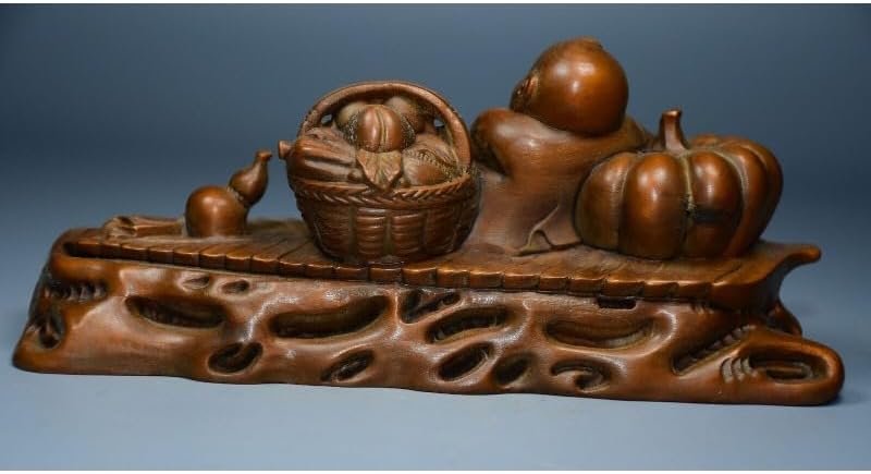 Handcrafted Boxwood Pumpkin Bottle Gourd Child Statue 1