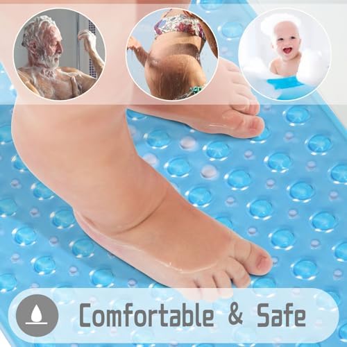 Yimobra Non-Slip Bath Mat 40x16 Clear Blue with 200 Suction Cups