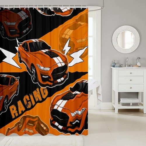 Erosebridal Race Car Shower Curtain Set for Boys Kids