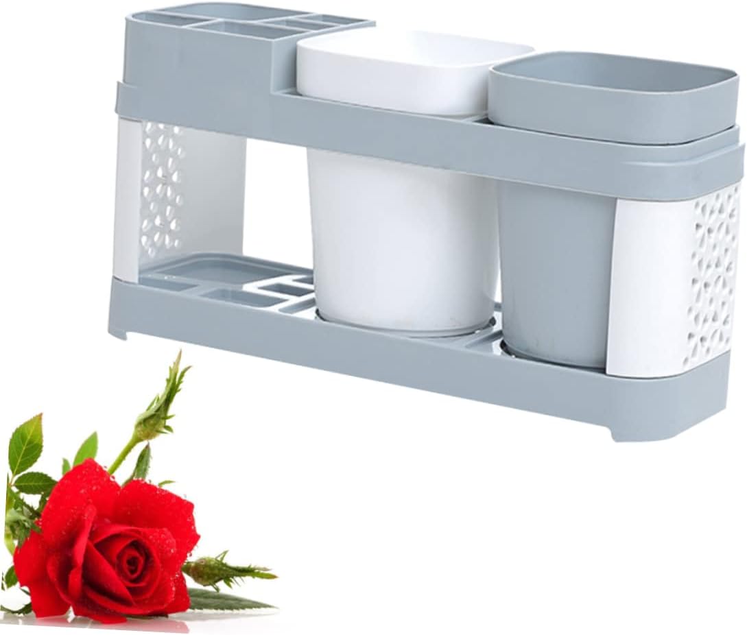 KONTONTY Toothbrush Holder with 2 Cups and 5 Slots