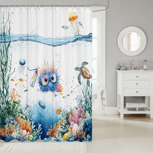 Funny Sea Urchin Shower Curtain Set with 12 Hooks