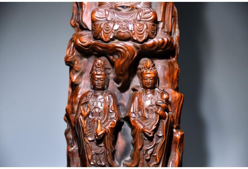 LimpaC Handcrafted Boxwood Three Buddha Statues Meditating Decor