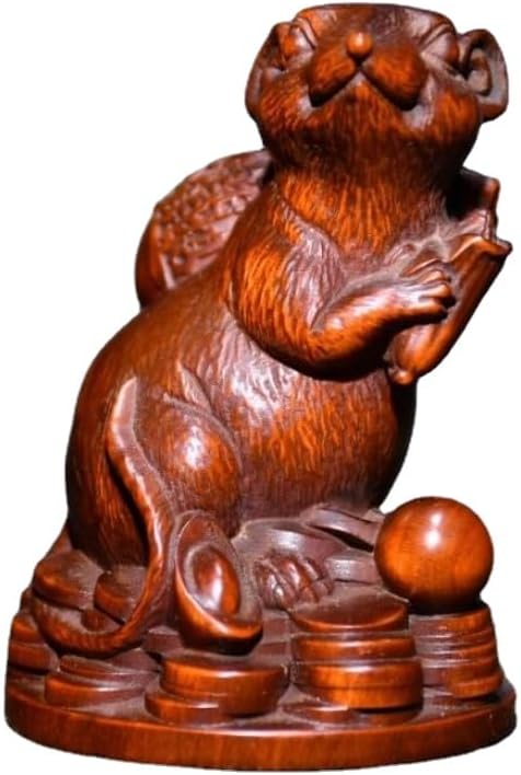 Handcrafted Boxwood Mouse Fengshui Statue Decor