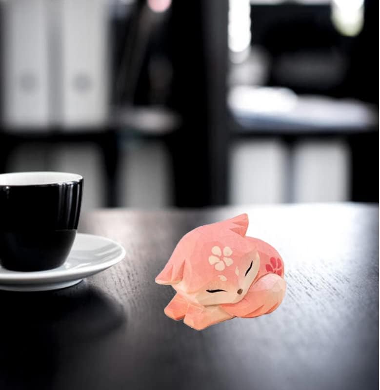Pink Handmade Wooden Fox Statue Sculpture