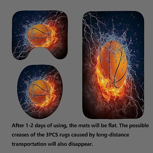 OLEBETY 4PCS Flaming Basketball Shower Curtain Set