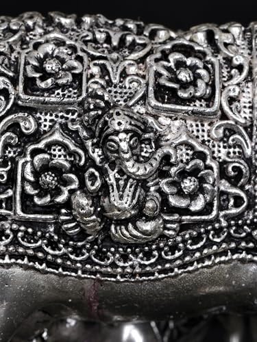 Exotic India Small Superfine Brass Kamdhenu Cow Statue with Lakshmi-Ganesha Carving
