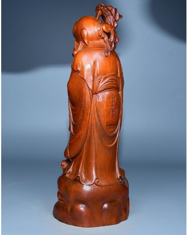Boxwood Longevity God Peach Stand Handmade Statuette