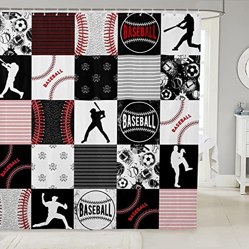 Erosebridal Baseball Bath Curtain with Hooks