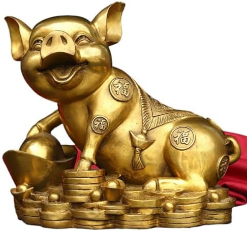 Ecqizer Feng Shui Gold Pig Figurine Wealth Symbol Home Decor