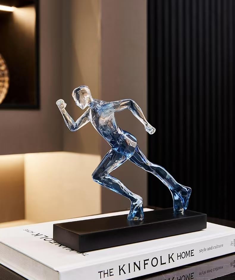 Rekeell Decorative Modern Art Runner Resin Figurine Black Base Blue