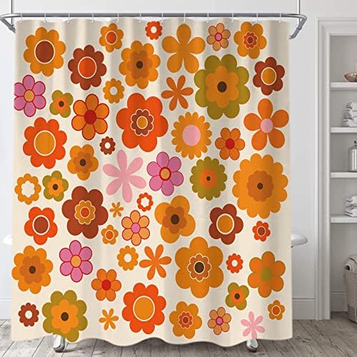 Retro Flowers Shower Curtain Set 72x72 inches