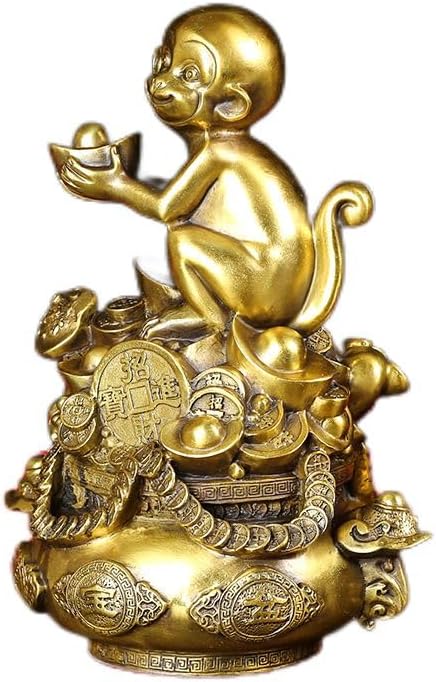 Usoway Brass Golden Monkey Wealth Pot Collectible Figurine
