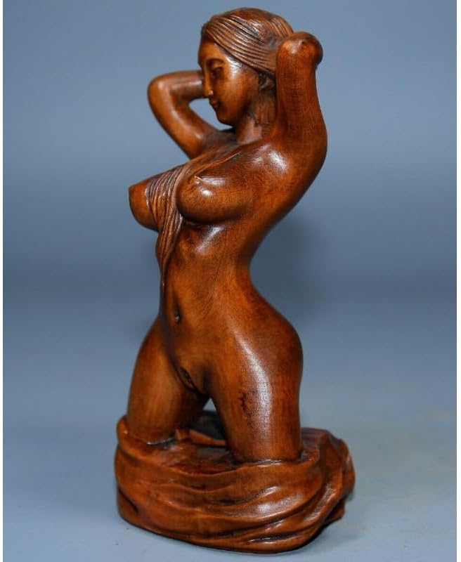 Handcrafted Boxwood Meditating Woman Sculpture