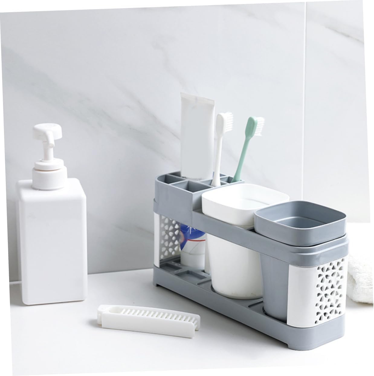 KONTONTY Toothbrush Holder with 2 Cups and 5 Slots