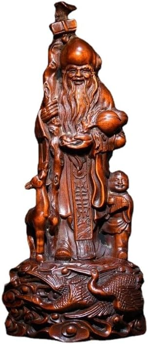 LimpaC Handmade Boxwood Red Crane Statue Decor