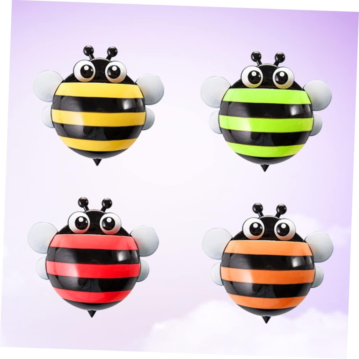 Luxshiny 4PCS Cartoon Honeybee Toothbrush Holder Wall Mount