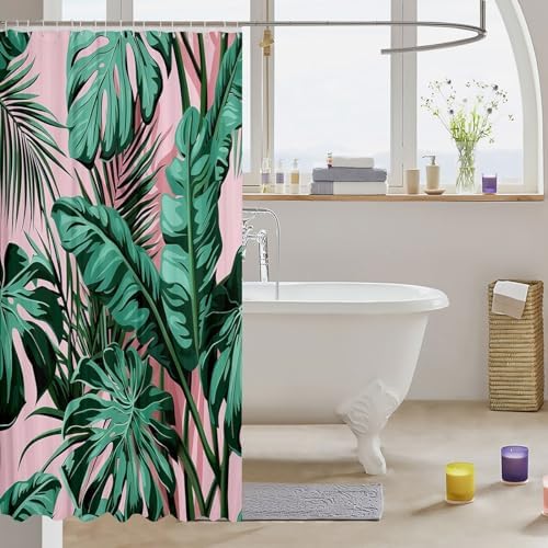Erosebridal Palm Leaf Shower Curtain Set 72x78 Waterproof Kids