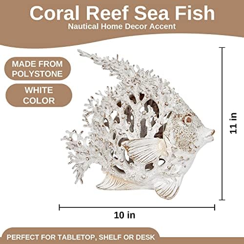 Ocean Decor White Coral Reef Angelfish Sculpture 12x11