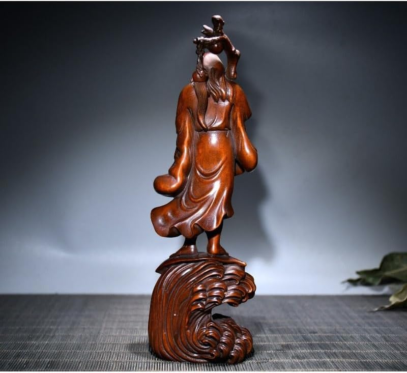 Handmade Boxwood Dharma Buddha Meditating Statue Decor