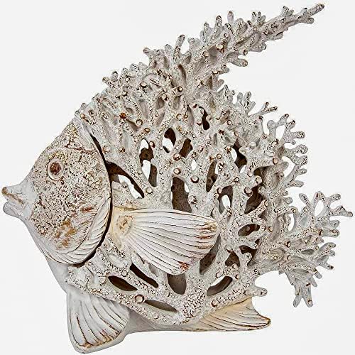 Ocean Decor White Coral Reef Angelfish Sculpture 12x11