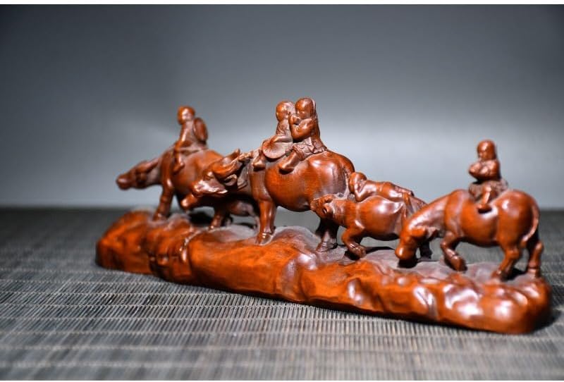 LimpaC Boxwood Five Animal Ox Meditating Statues Pen Holder