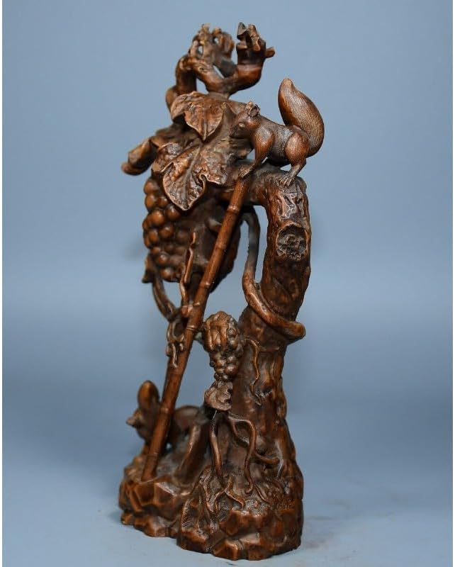 Handcrafted Boxwood Squirrel Ladder Grape Statue