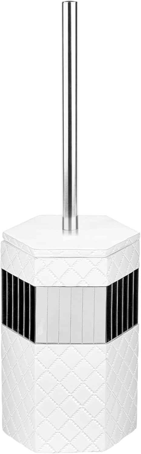 Creative Scents Quilted Mirror Toilet Brush Set - White with Holder