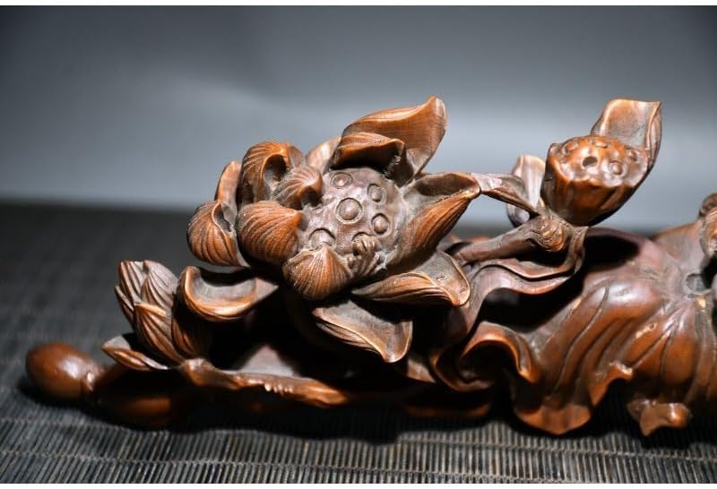 LimpaC Handcrafted Boxwood Lotus Flower Cancer Statue Meditating Figurine Decor