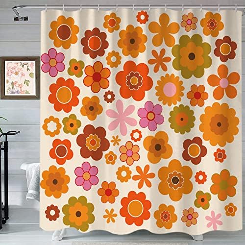 Retro Flowers Shower Curtain Set 72x72 inches