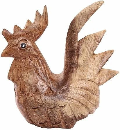 Thai Wooden Hand Carved Rooster Statue - Rustic Home Decor Accent