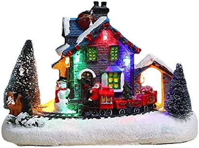 LED Christmas Village House with Train and Snowman