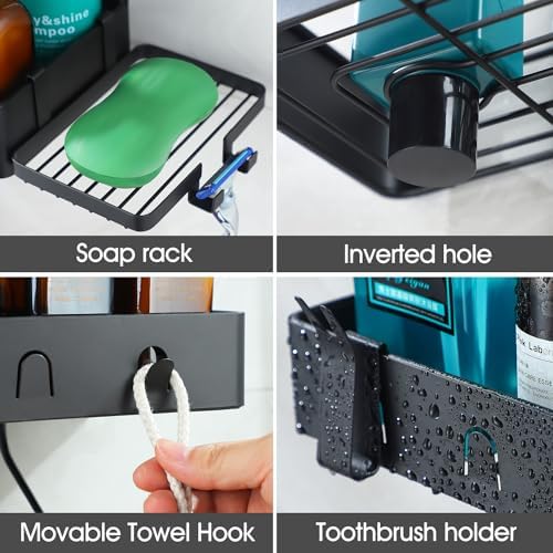 DAOYA Black Waterproof Shower Caddy with Hooks
