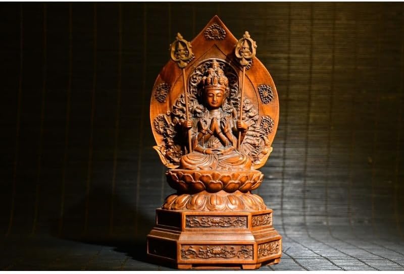 Handcrafted Boxwood Guanyin Statue 1000 Arms Meditation