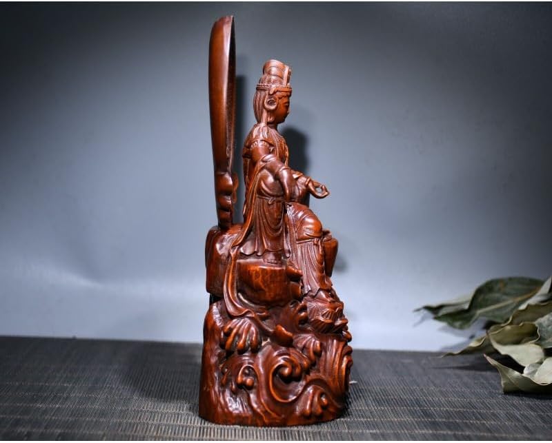 LimpaC Handmade Boxwood Guanyin Statue with Sea Wave Design